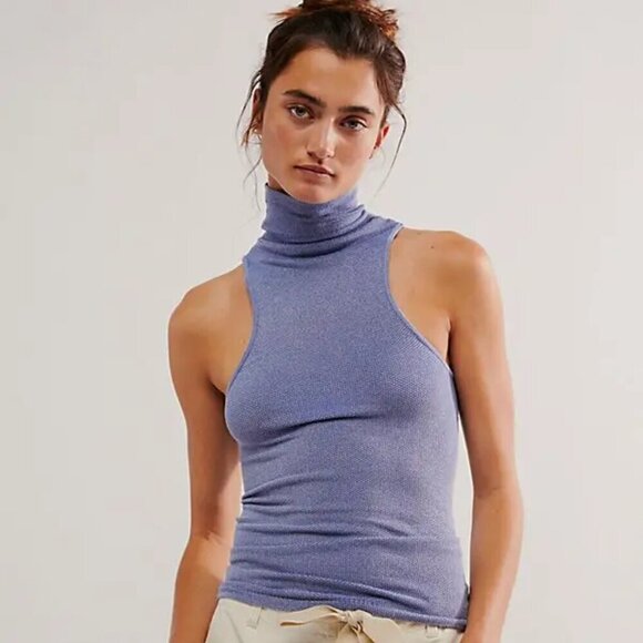 NWT Free People Intimately Always Ready Seamless Blue Turtleneck Tank - Picture 5 of 5